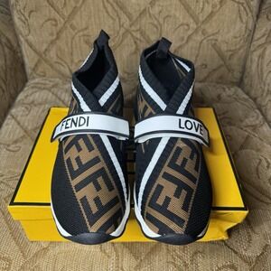 Fendi Love Womens Brown‎ & Black Rockoko FF Motif Inlay Sneakers Size 41